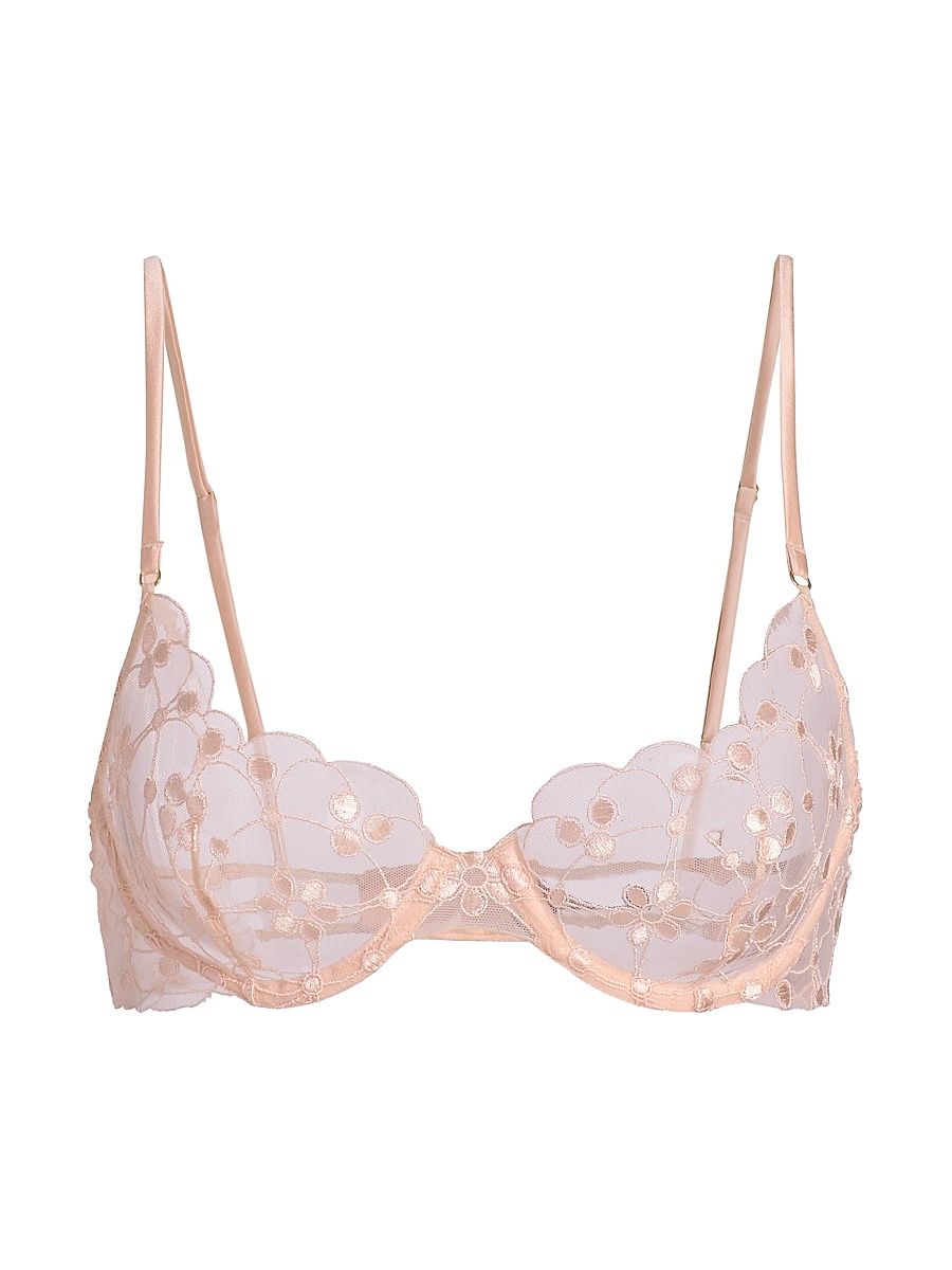 Women's Rosette Embroidered Sheer Demi Bra - Blush - Size 32D