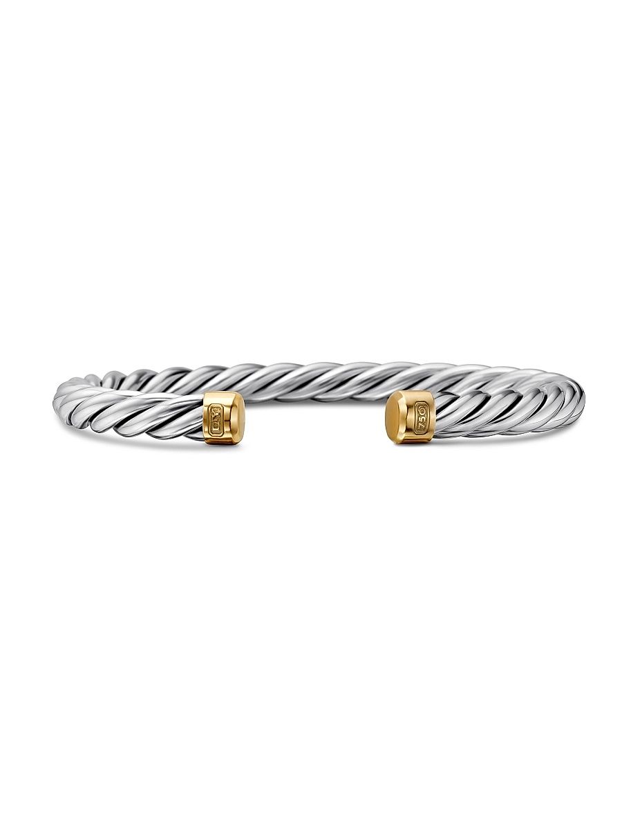 Men's Cable Cuff Bracelet in Sterling Silver - Silver - Size Medium