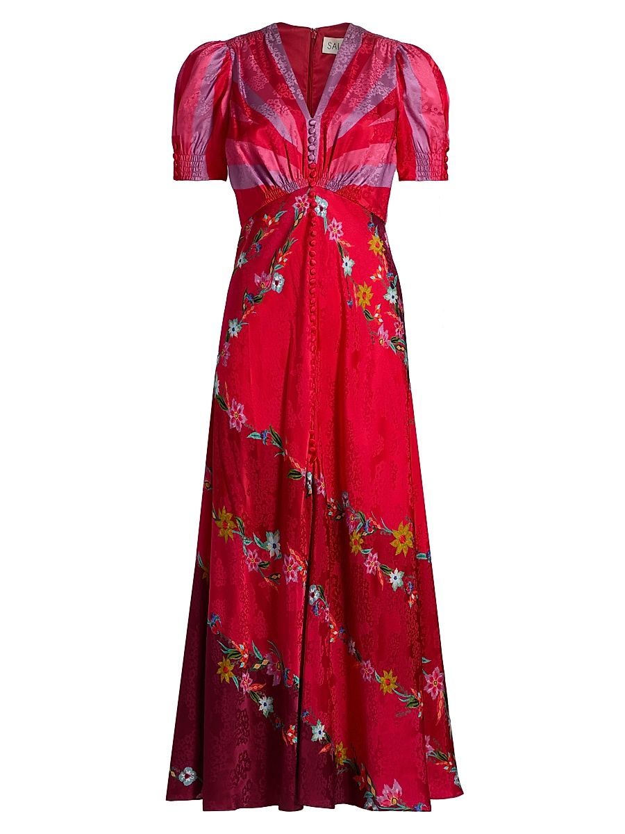 Women's Lea Floral Silk Satin Maxi Dress - Stellate Garland - Size 6