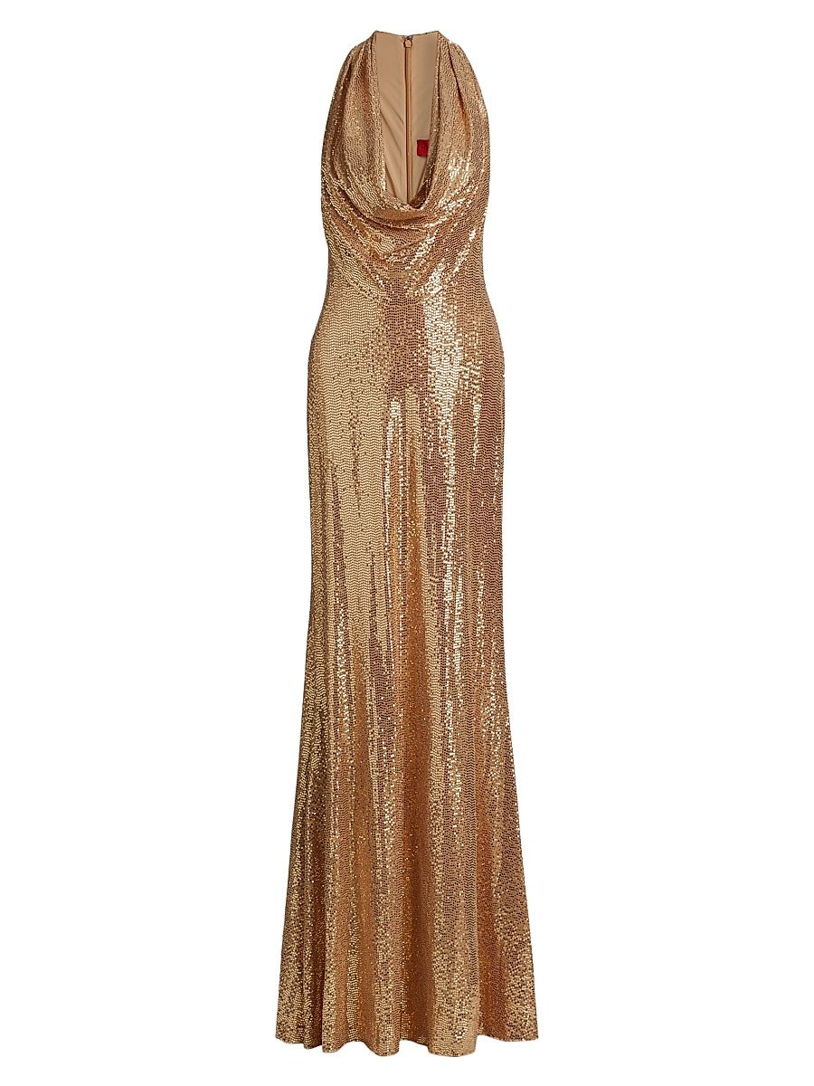 Women's Milana Disco Cowleneck Jersey Gown - Light Gold - Size 16