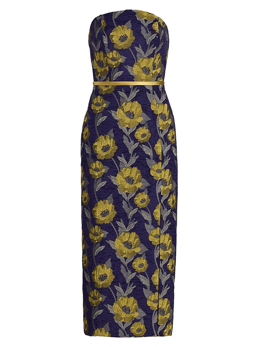 Women's Floral-Jacquard Strapless Maxi Dress - Amethyst Lime Multi - Size 12