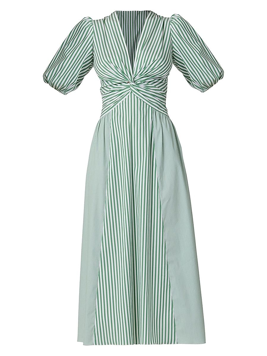 Shoshanna Women's Margaret Striped Cotton A-Line Midi-Dress - Pistachio Ivory - Size 2