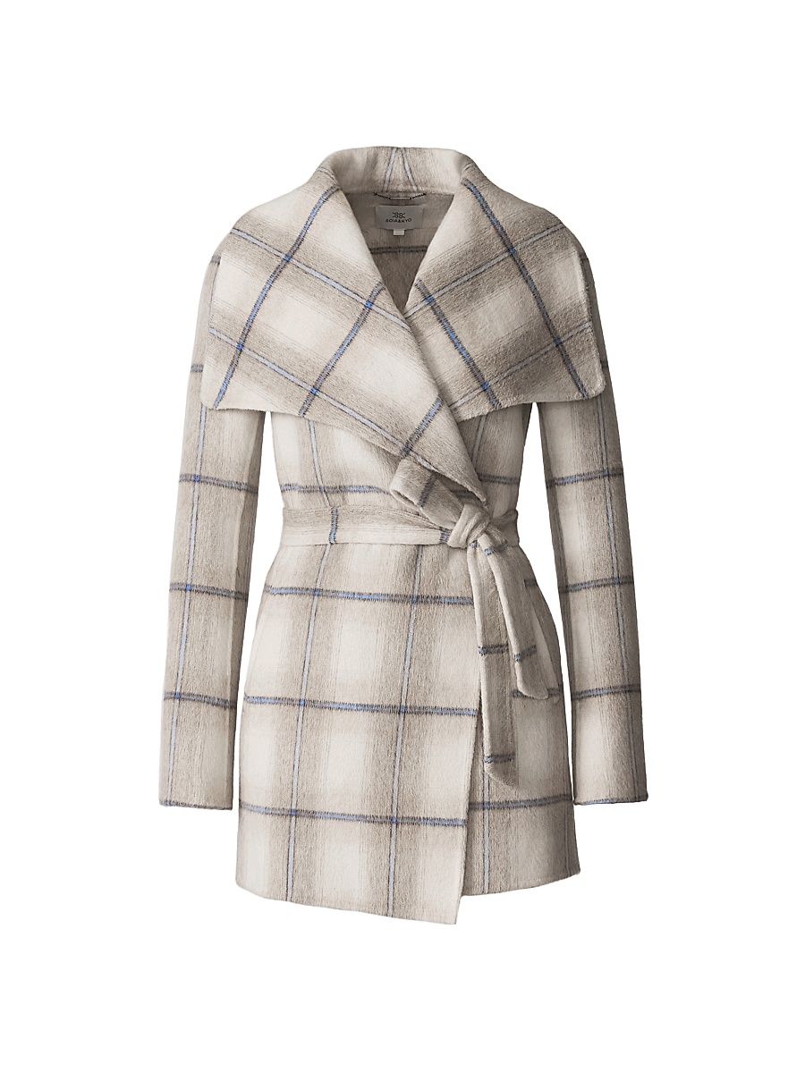 Women's Bridgette Check Wool-Blend Wrap Coat - Poolside Plaid - Size Large