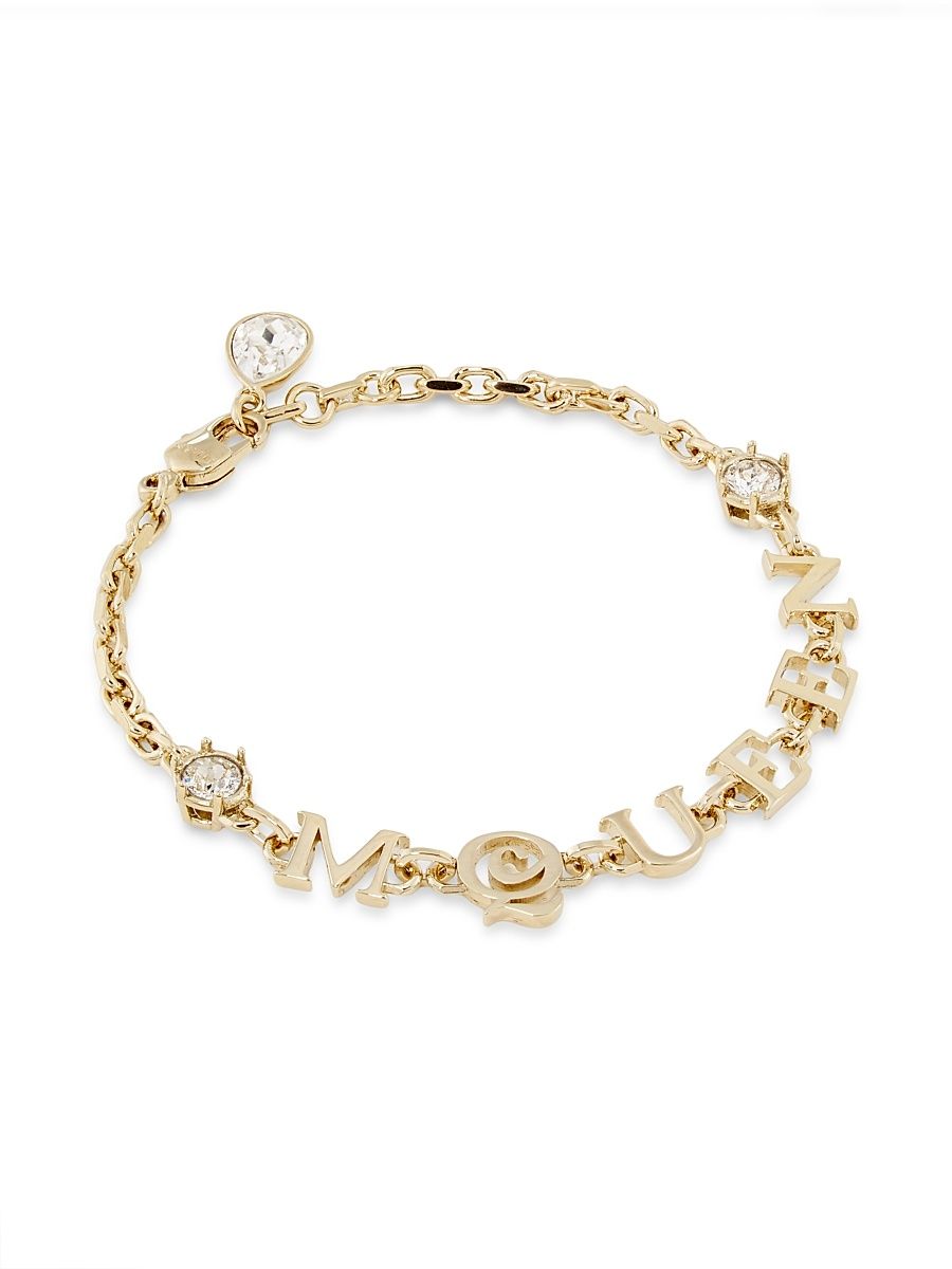 Women's "McQueen" Goldtone & Glass Crystal Logo Chain Bracelet - Gold