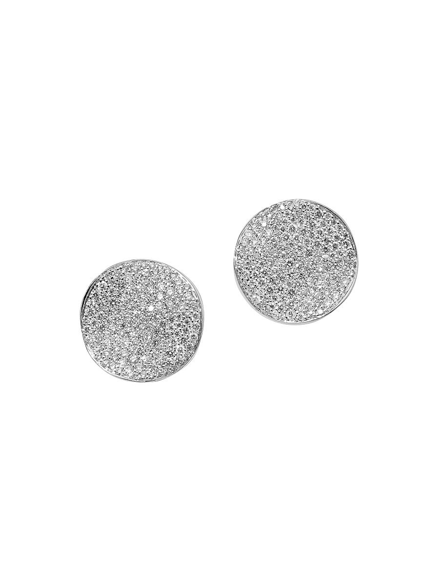 Women's Stardust Medium Flower Silver & Diamond Disc Stud Earrings - Silver