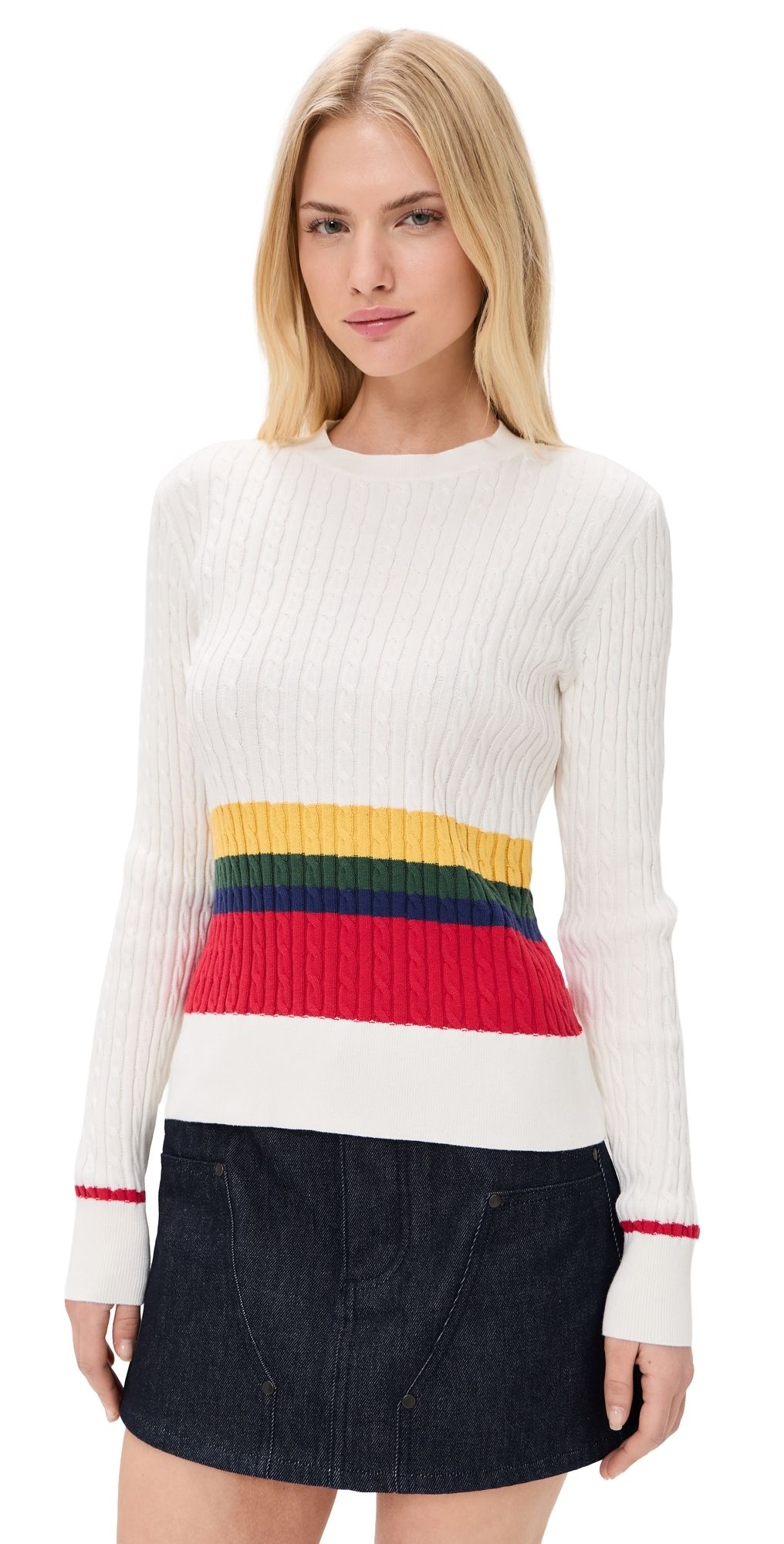 Rowing Blazers Primary Stripe Cable Knit Pullover Multi-Color S