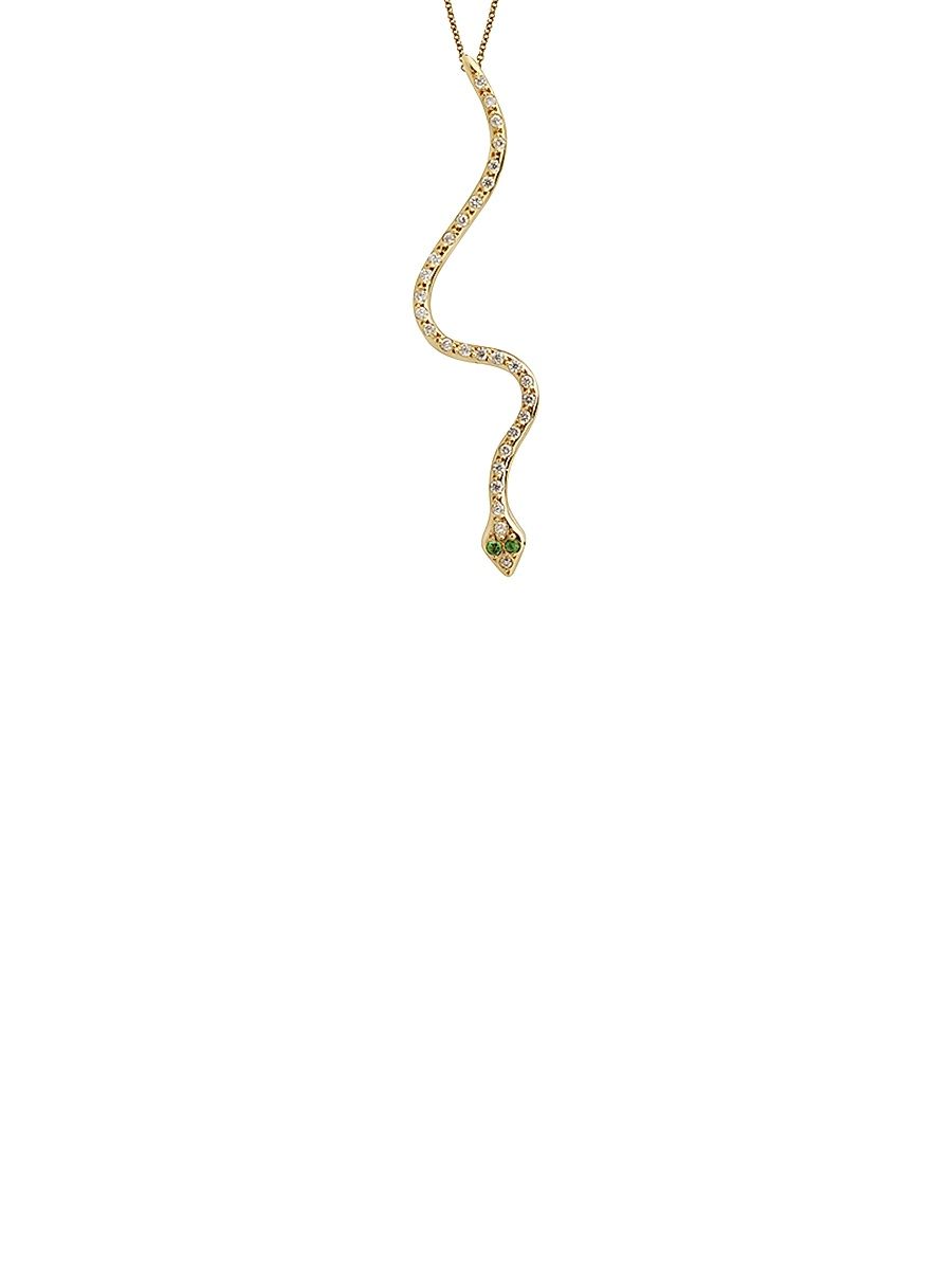 Women's Lucky Snake 18K Yellow Gold, Diamond & Tsavorite Pendant Necklace - Yellow Gold