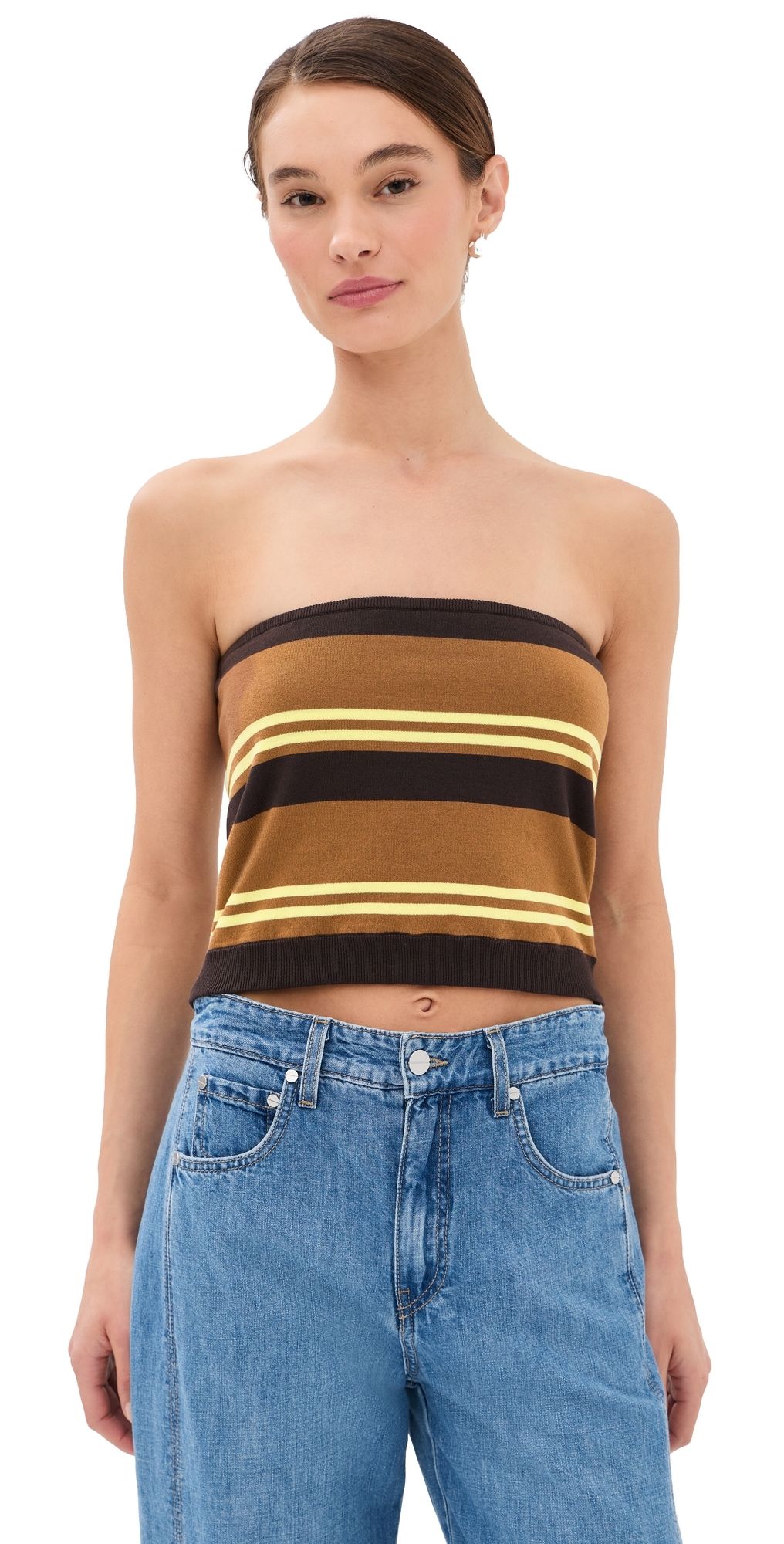 Tibi Super Fine Gauge Striped Perfect Tube Top Brown Multi L