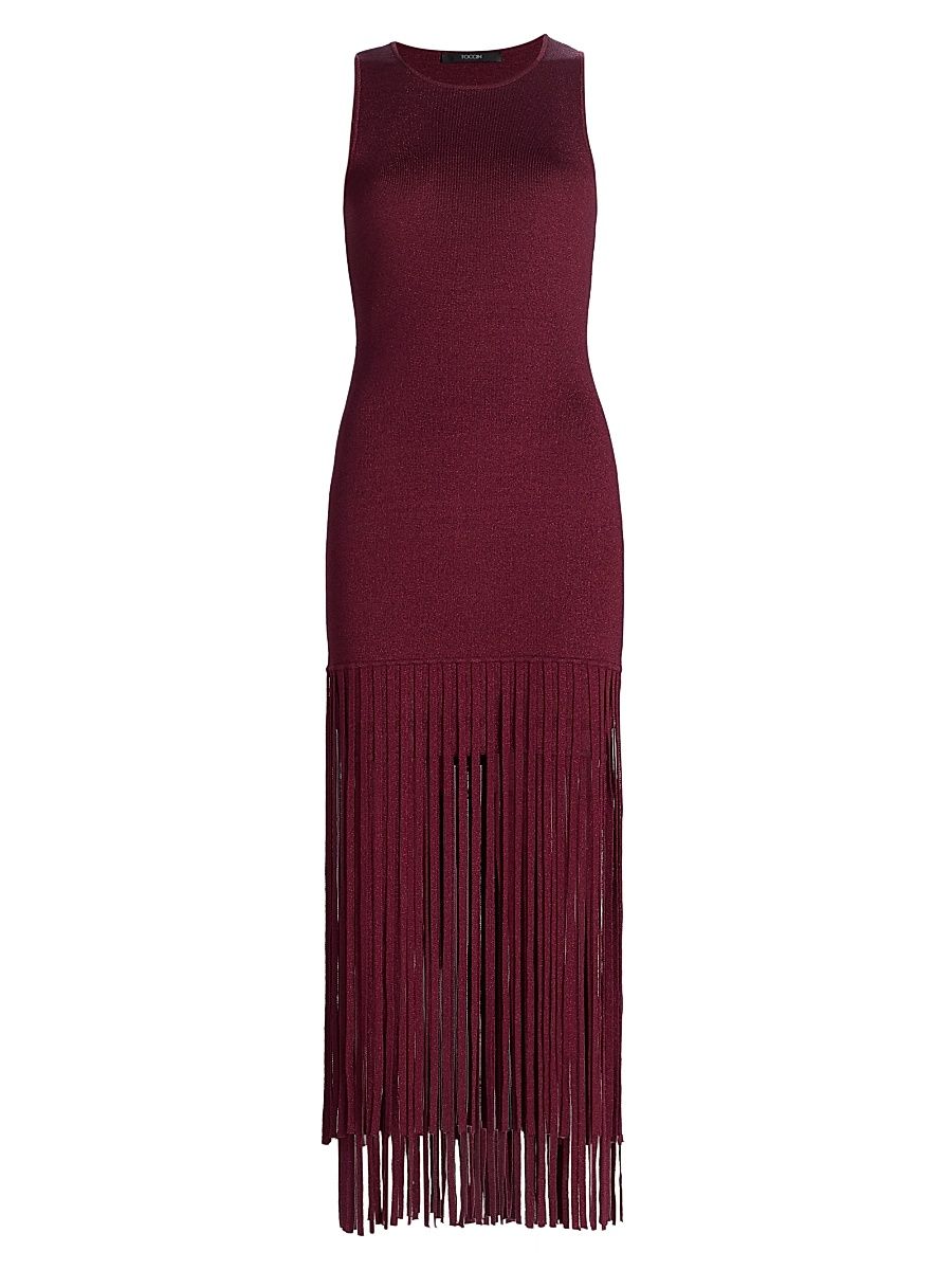 Women's Margaux Fringe-Hem Dress - Electric Cherry Gold - Size XL