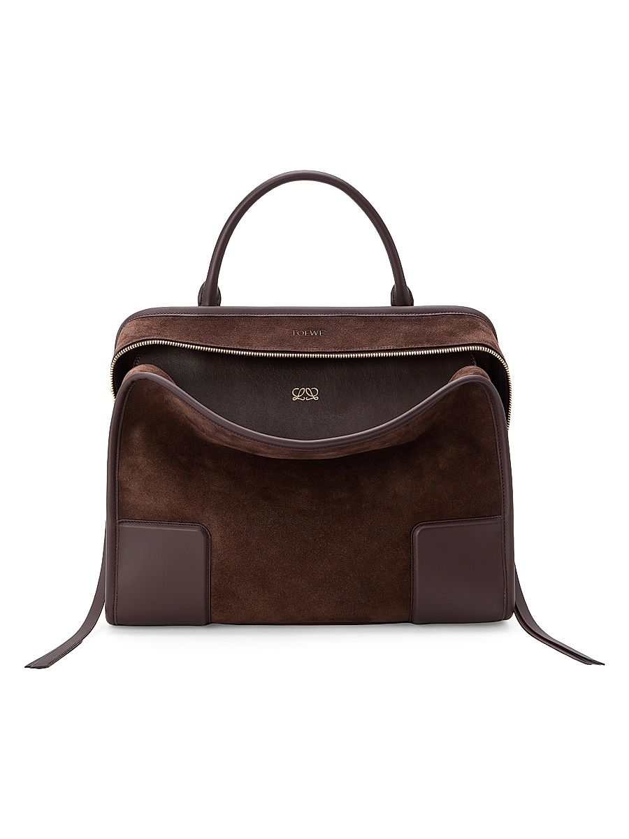 Women's Amazone Large Suede Top Handle Bag - Dark Chestnut