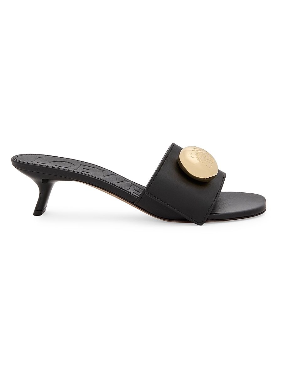 Women's Pebble 45MM Leather Slides - Black - Size 10 Sandals
