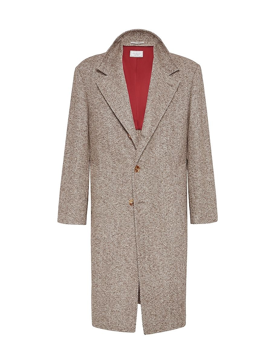 Men's Wool and Alpaca Chevron Coat - Light Brown - Size 46