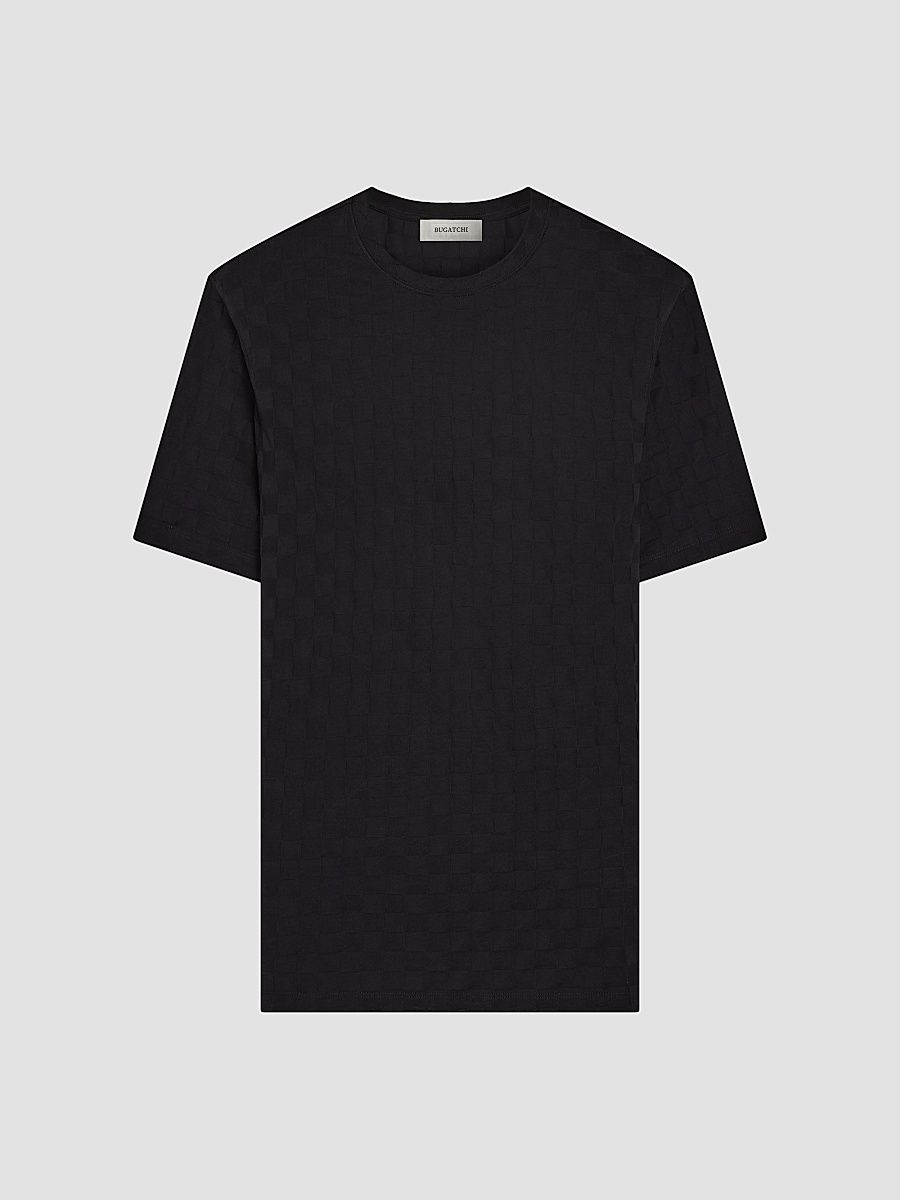 Men's Cotton Jacquard Crewneck T-Shirt - Black - Size XXL