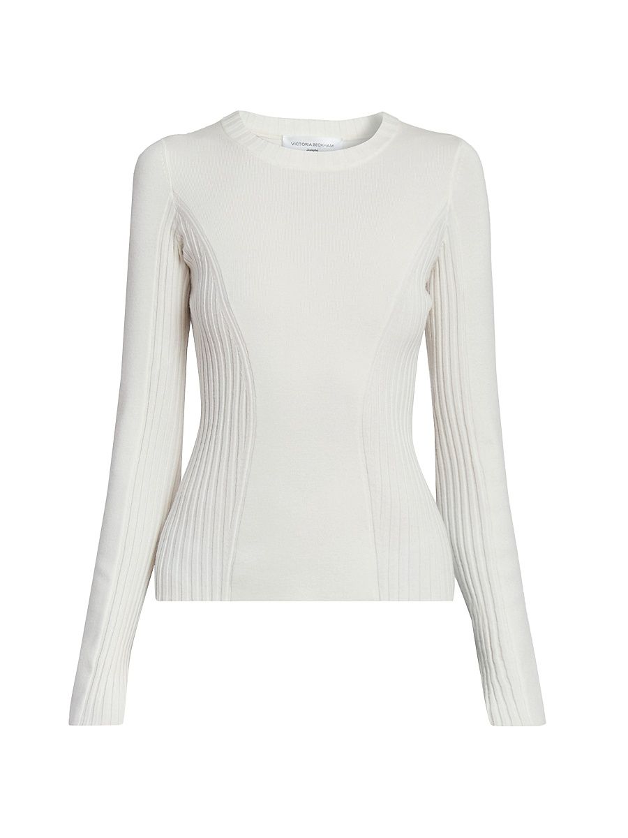 Women's Wool-Blend Rib-Knit Sweater - Ivory - Size XS