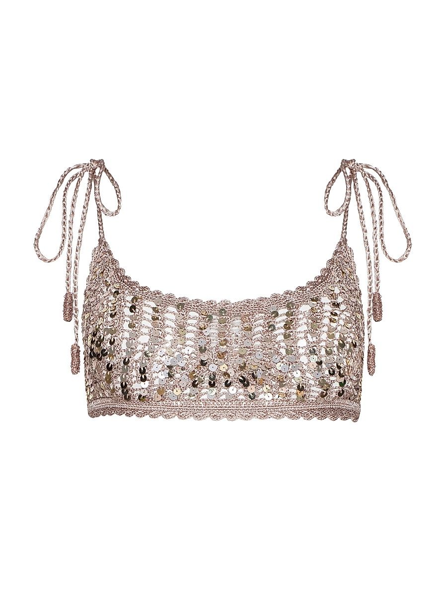 Women's Taline Sequined Crochet Bralette - Misty Rose Sequins - Size Large