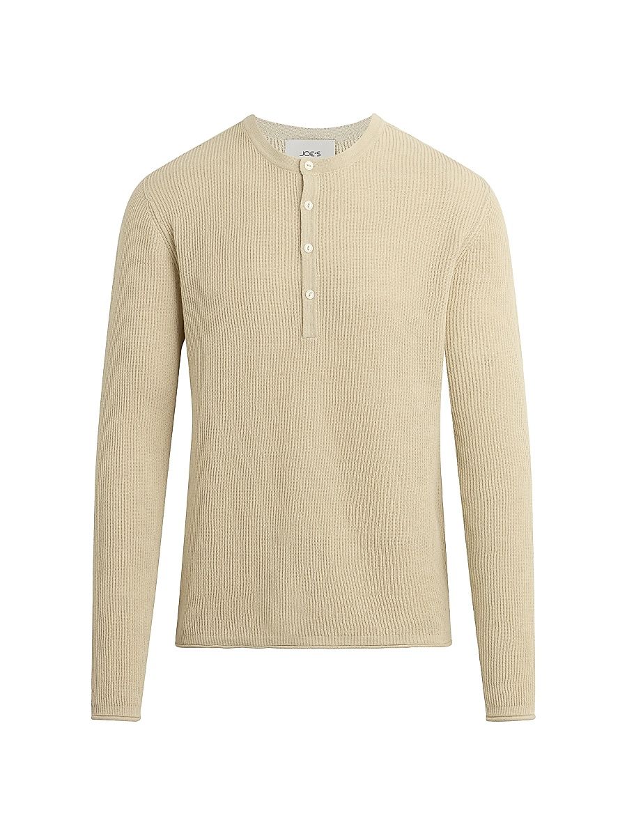 Men's Cotton-Linen Henley Sweater - Winter Sand - Size XXL