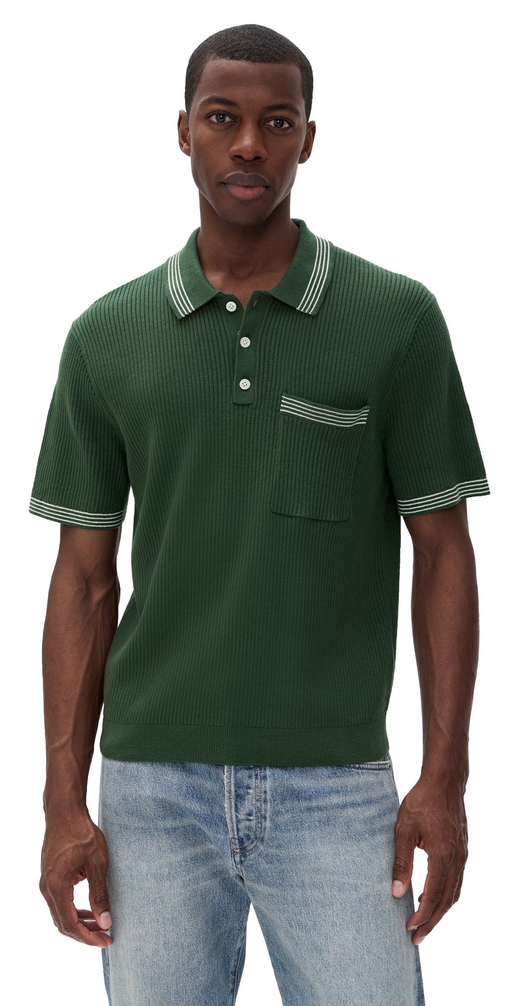 Madewell March Stripe Short Sleeve Polo Botanical Green XL