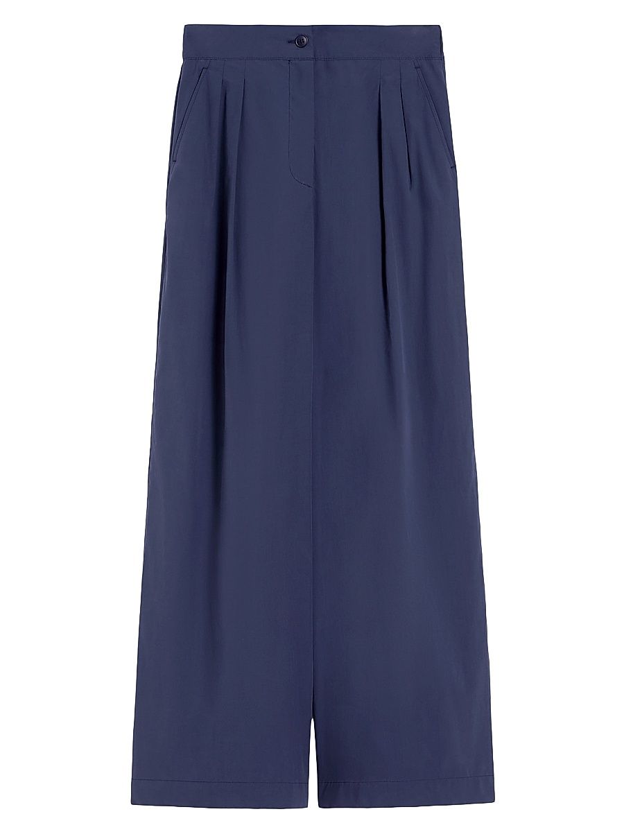 Women's Wide Leg Cotton Poplin Trousers - Navy - Size 16