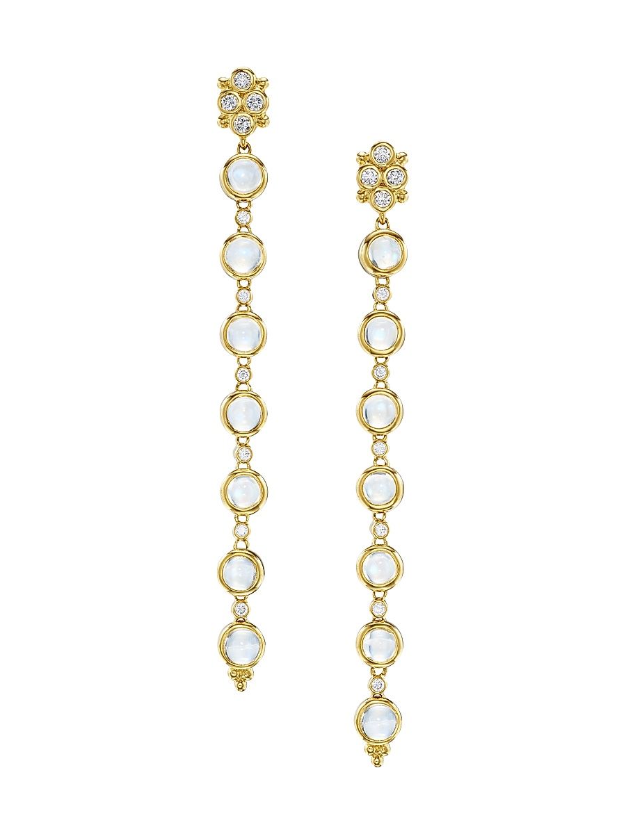 Women's Celestial Moonshot 18K Yellow Gold, Blue Moonstone & 0.44 TCW Diamond Drop Earrings - Yellow Gold