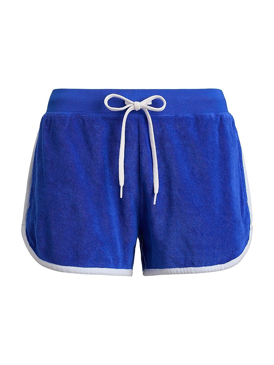 Women's Cotton-Blend Terry Drawstring Shorts - Gala Blue - Size XS