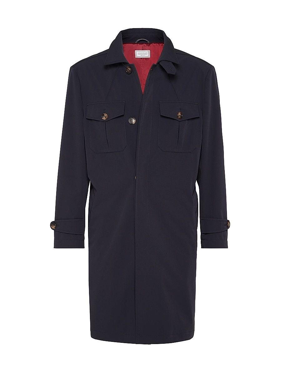 Men's Stretch Bonded Nylon Four Pocket Redingote - Navy Blue - Size 48