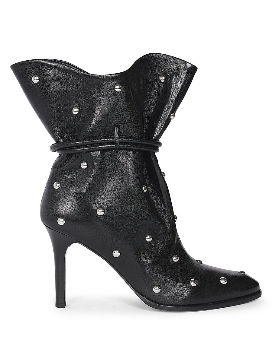 Women's Lolya 90MM Embellished Leather Boots - Black Silver - Size 6
