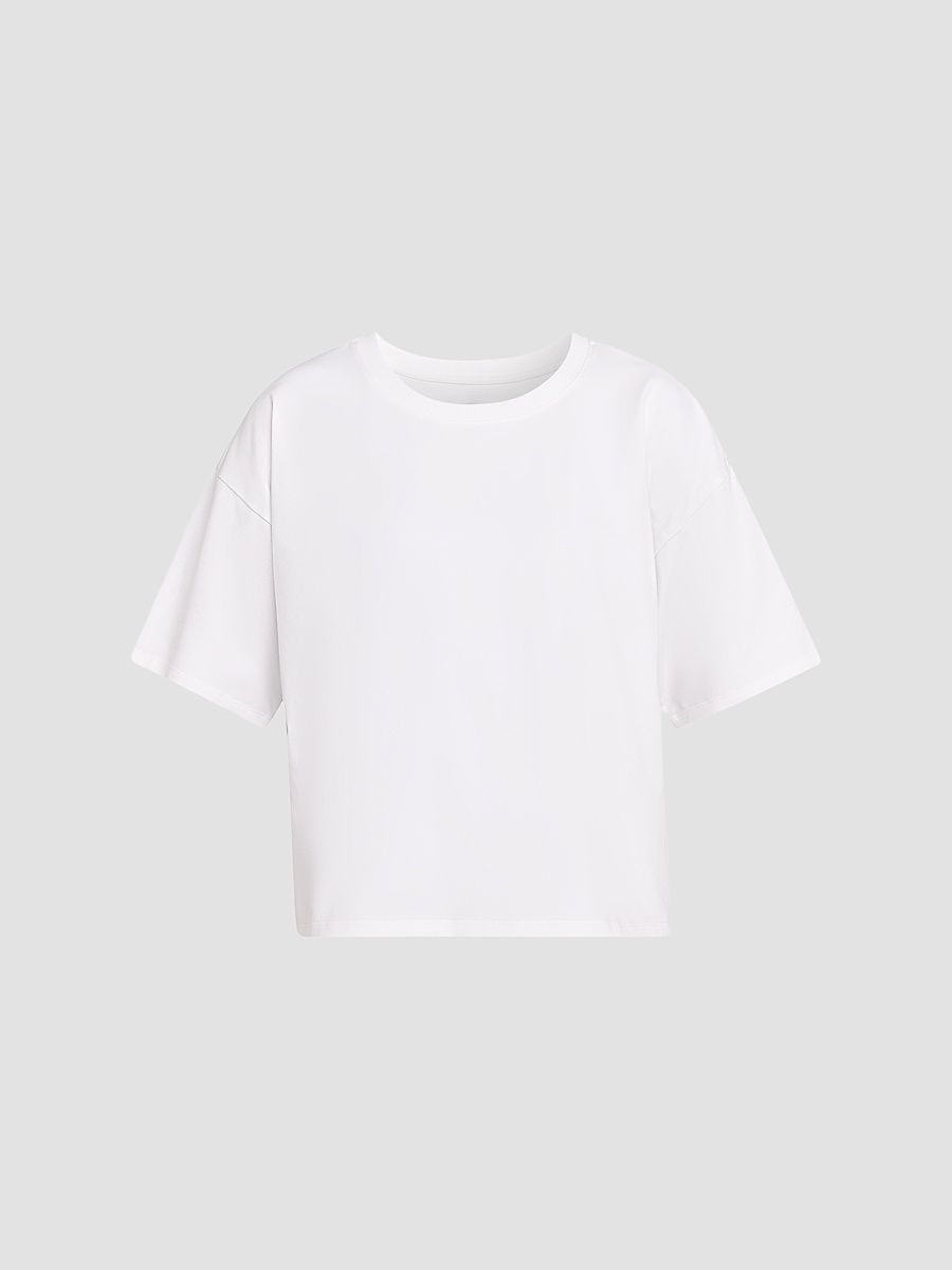 Women's Round Neck Cotton T-Shirt - White - Size 26