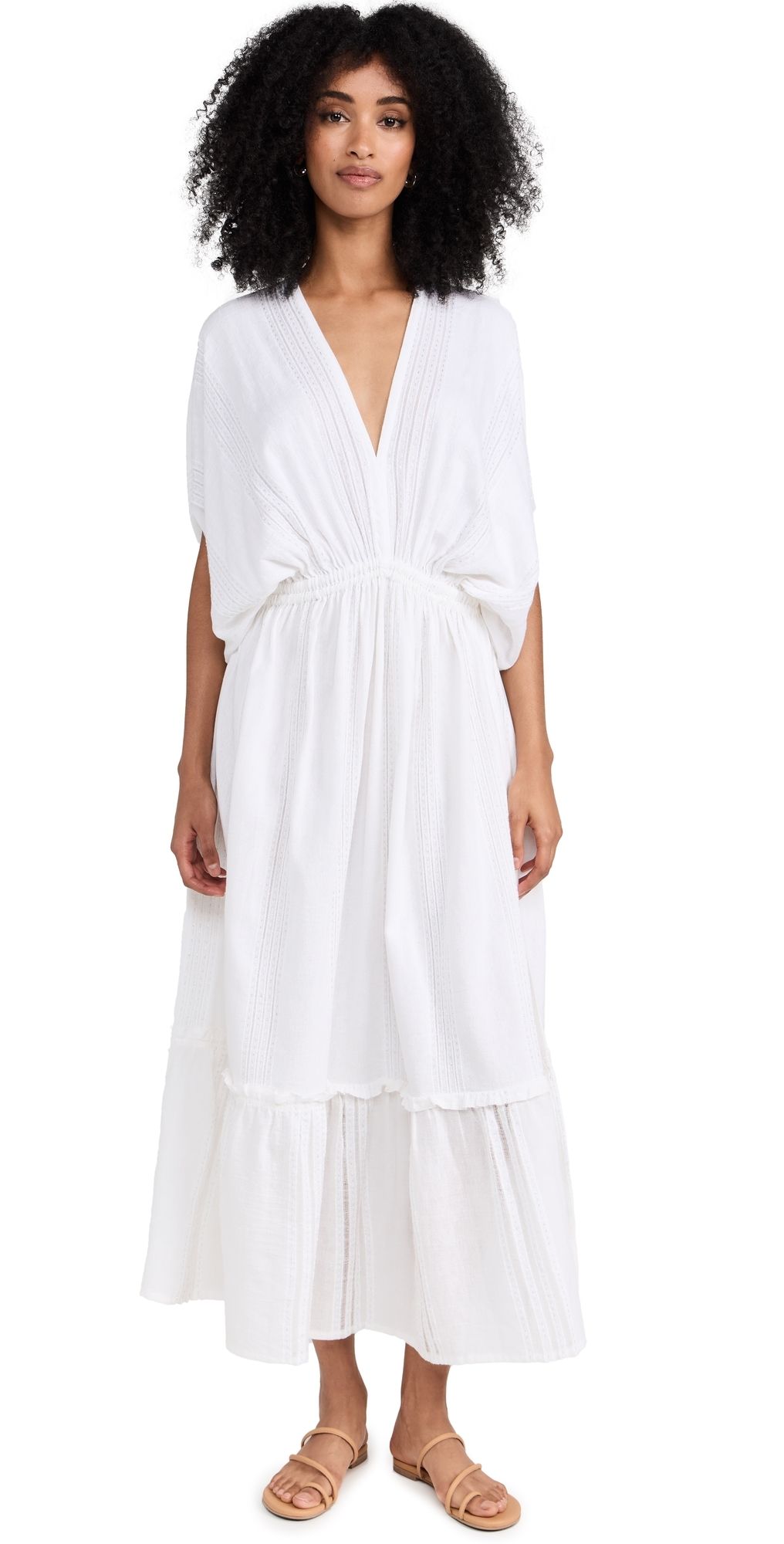 lemlem Abira Plunge Neck Dress White M