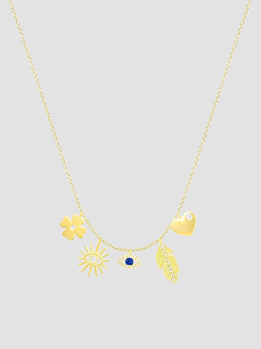 Women's 14K Yellow Gold, Sapphire & 0.10 TCW Diamond Symbol Charm Necklace - Yellow Gold