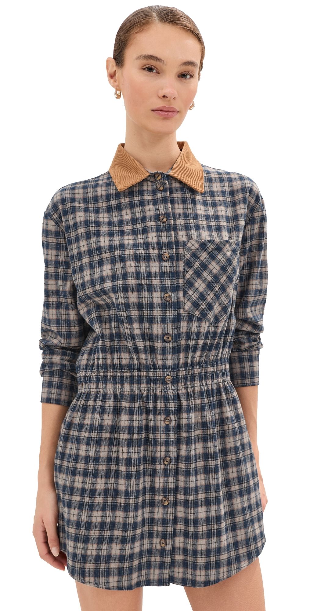 LE BOP Rocky Shirt Mini Dress Heather Grey Plaid XL