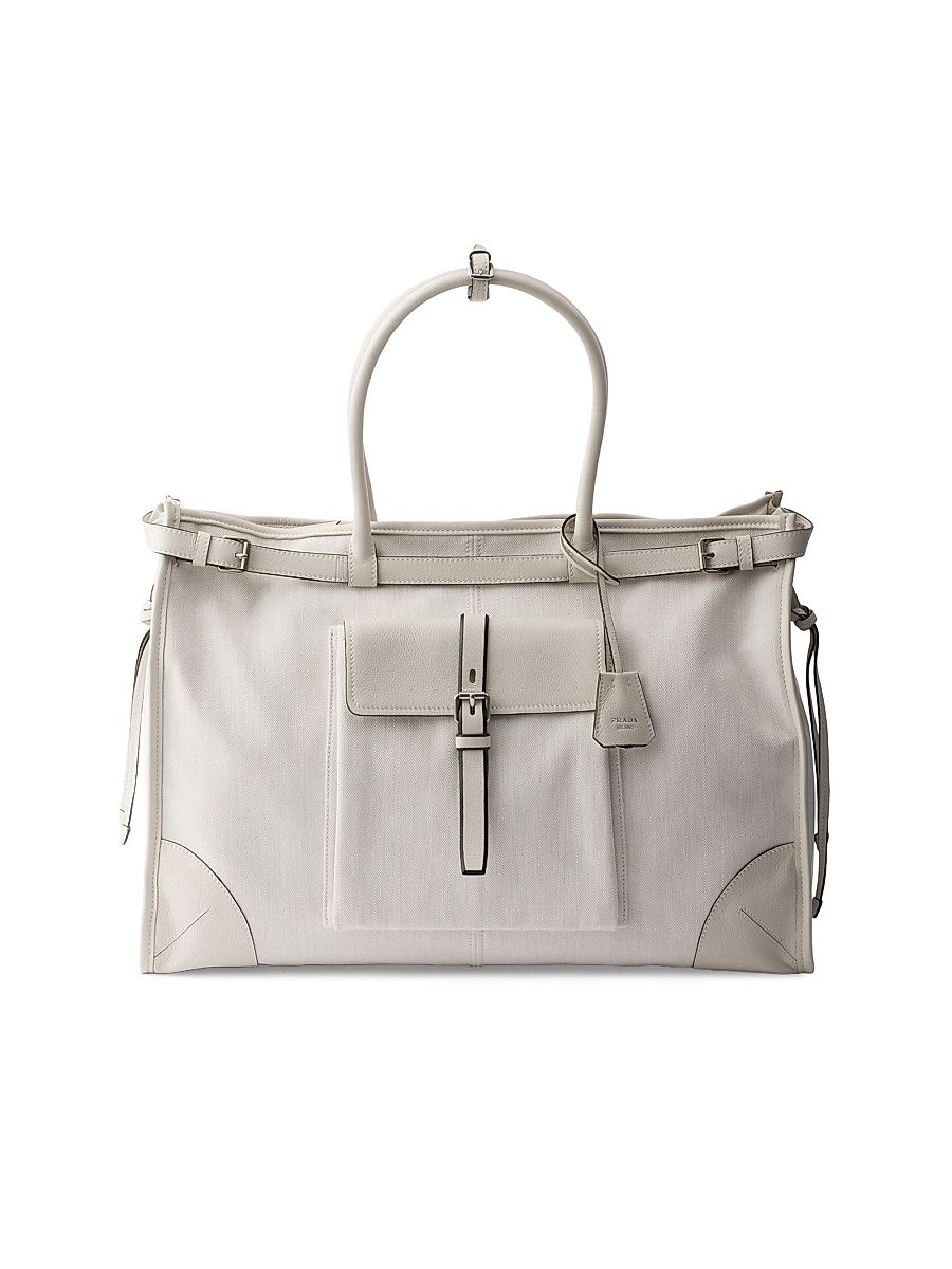 Men's Bonnie Denim and Leather Tote Bag - White