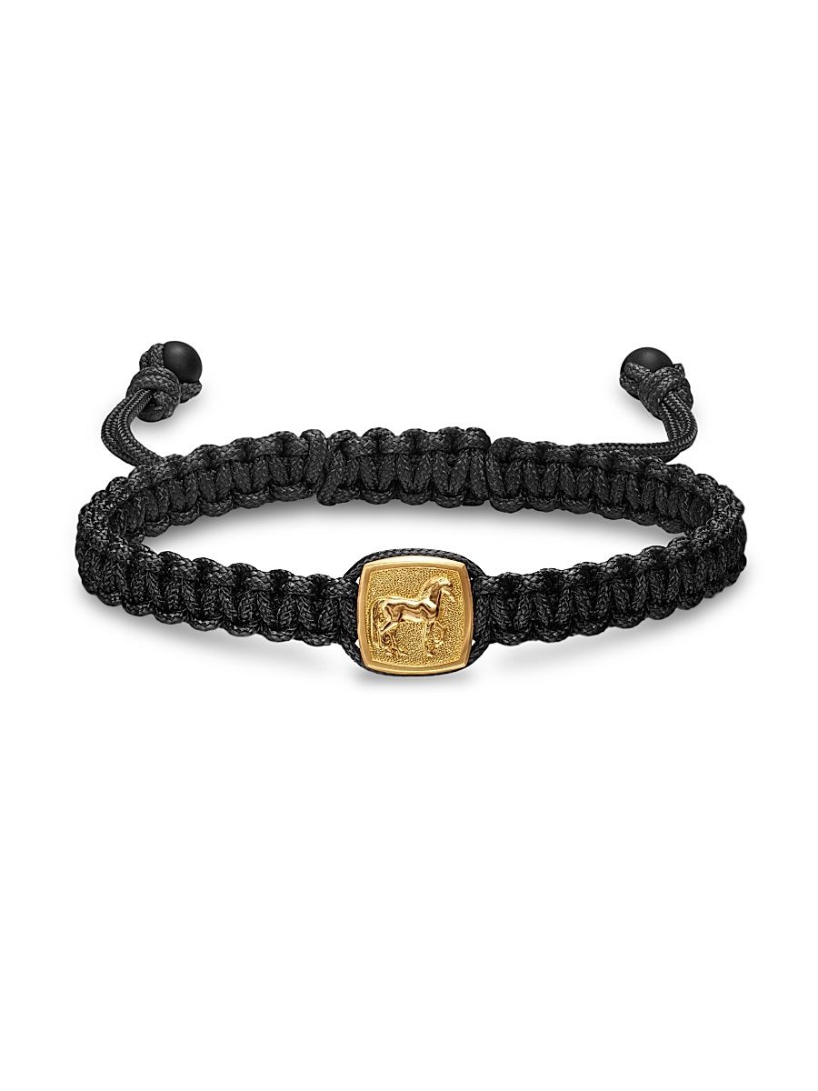 Men's Petrvs Horse Black Nylon Woven Station Bracelet in 18K Yellow Gold - Black - Size Medium
