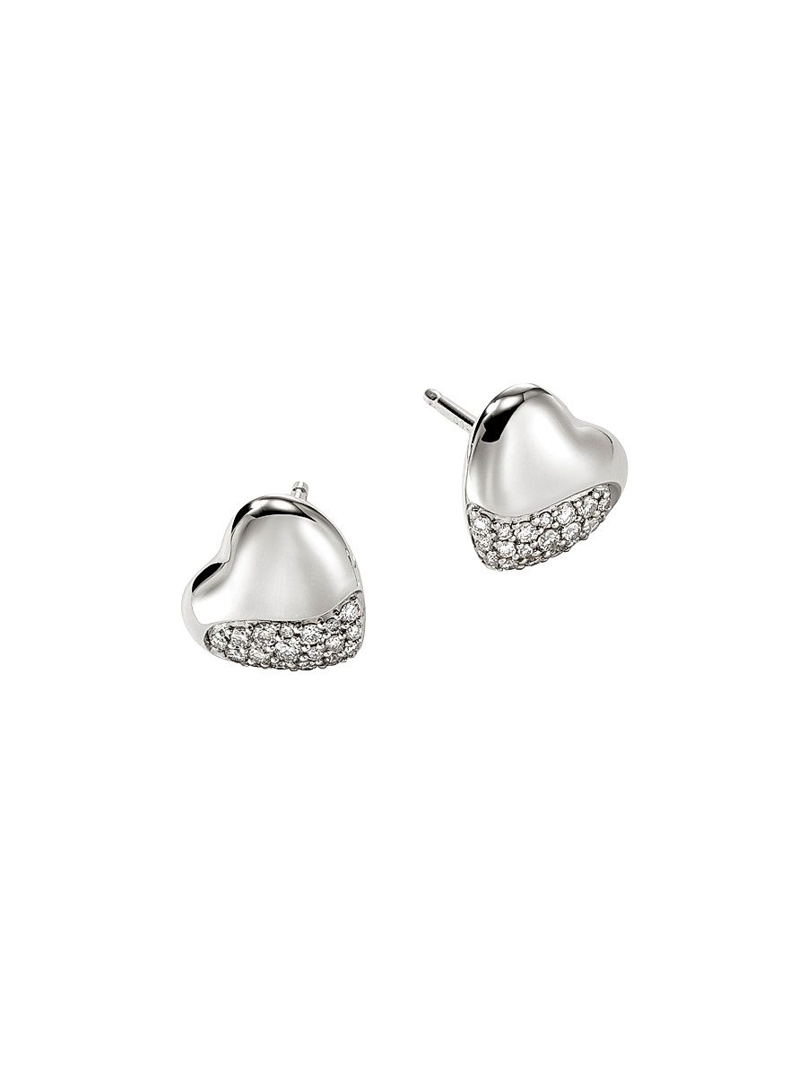 Women's Pebble Sterling Silver & 0.25 TCW Diamond Heart Stud Earrings - Silver