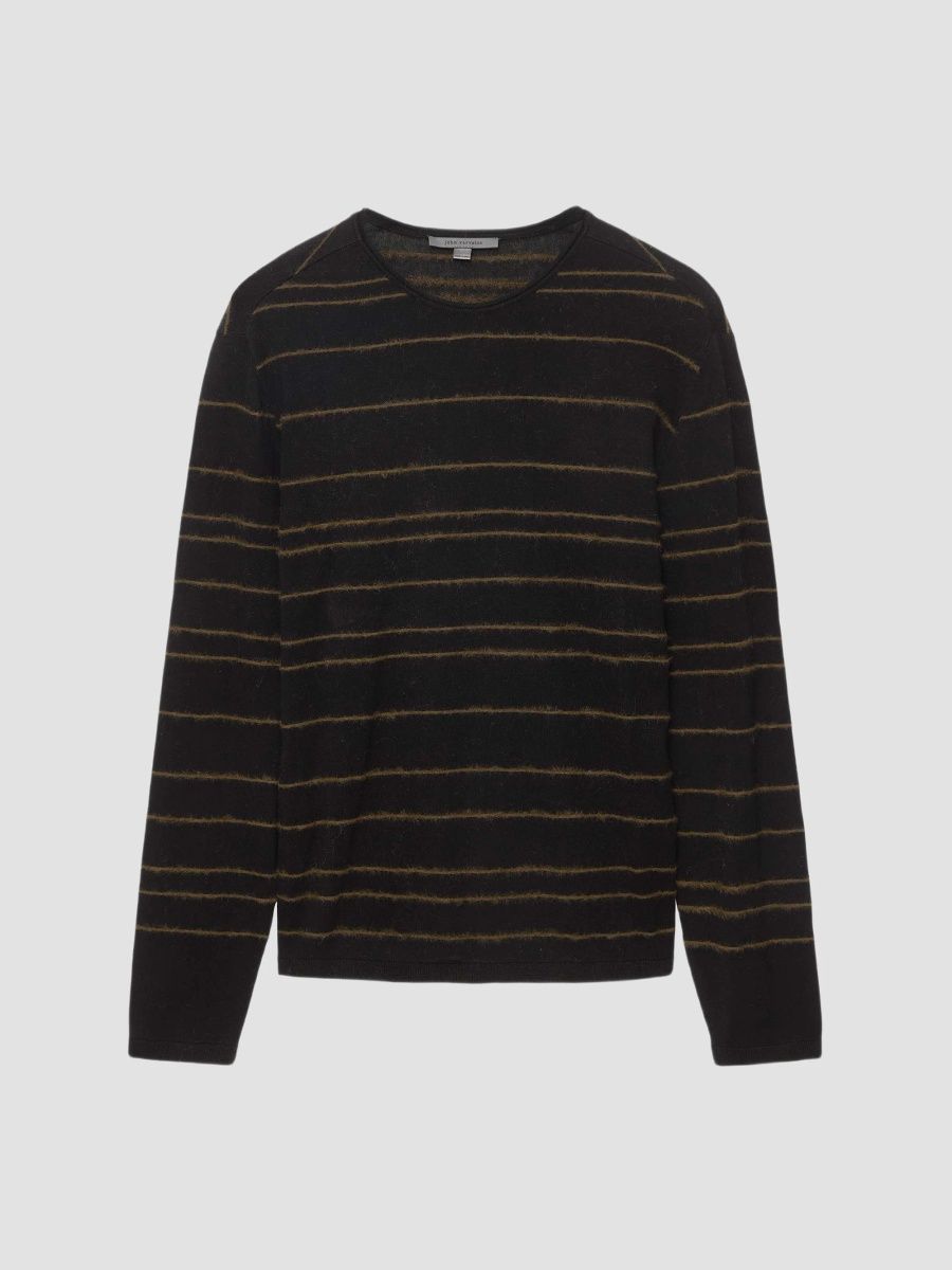 John Varvatos Men's Everly Textured Stripe Crewneck Top - Black - Size Small