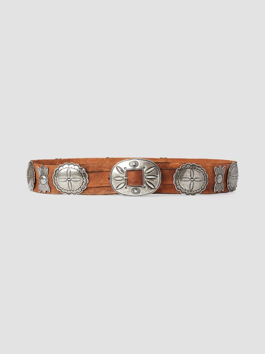 Ralph Lauren Collection Women's Casted Concho Leather Belt - Brown - Size Large