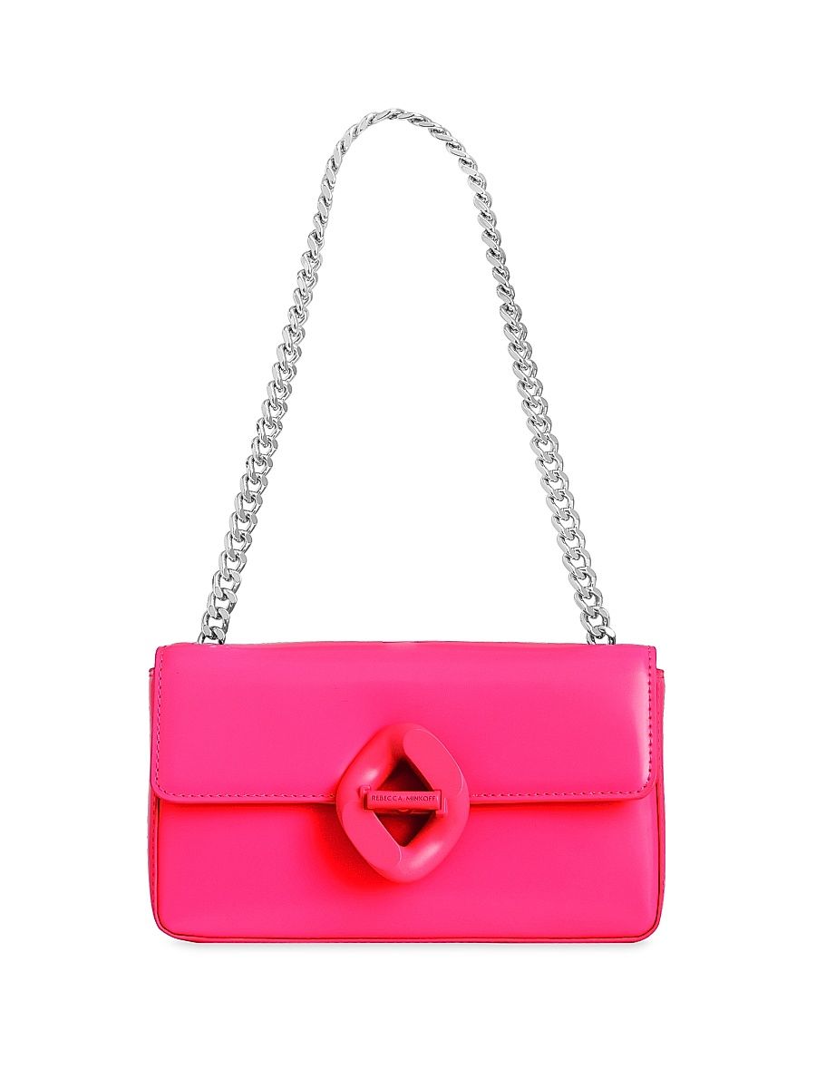 Women's Small G Chain Leather Shoulder Bag - Neon Pink