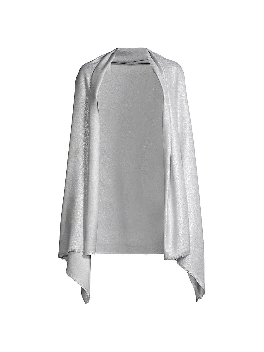Women's Frayed Metallic Shawl - Silver