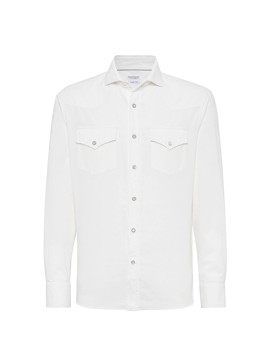 Men's Garment Dyed Easy Fit Western Shirt - Snow - Size XXS