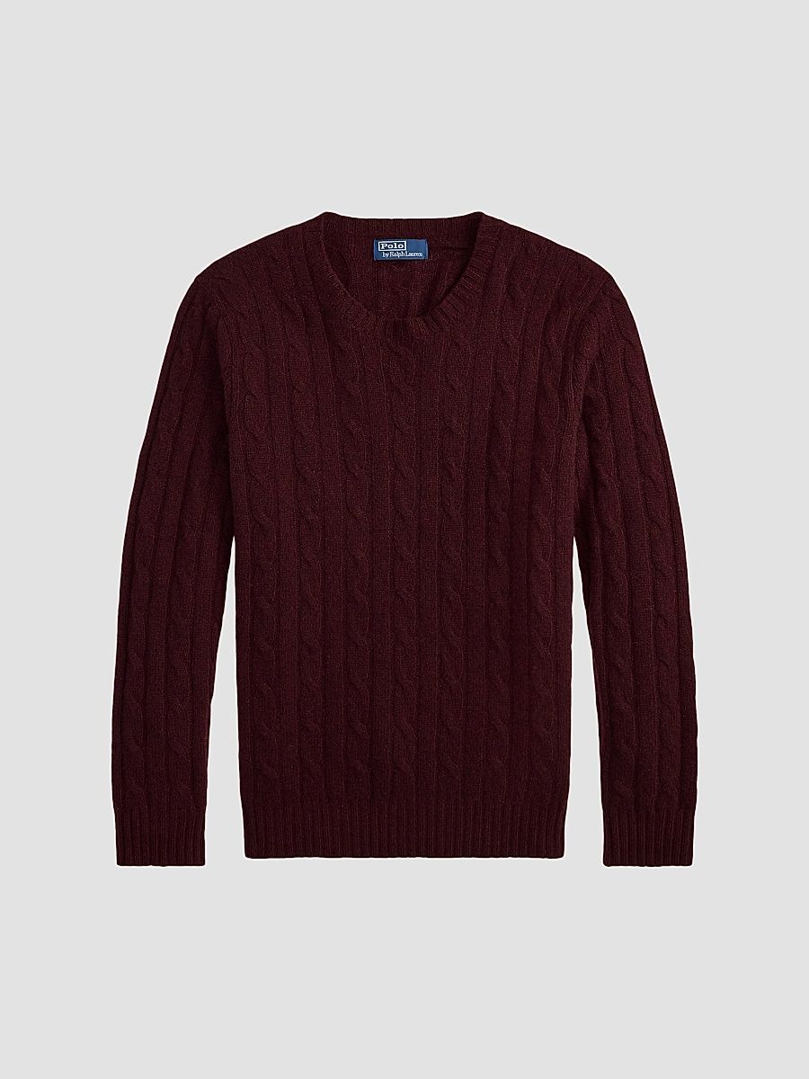 Men's Cable-Knit Cashmere Sweater - Merlot Wine Heather - Size XXL