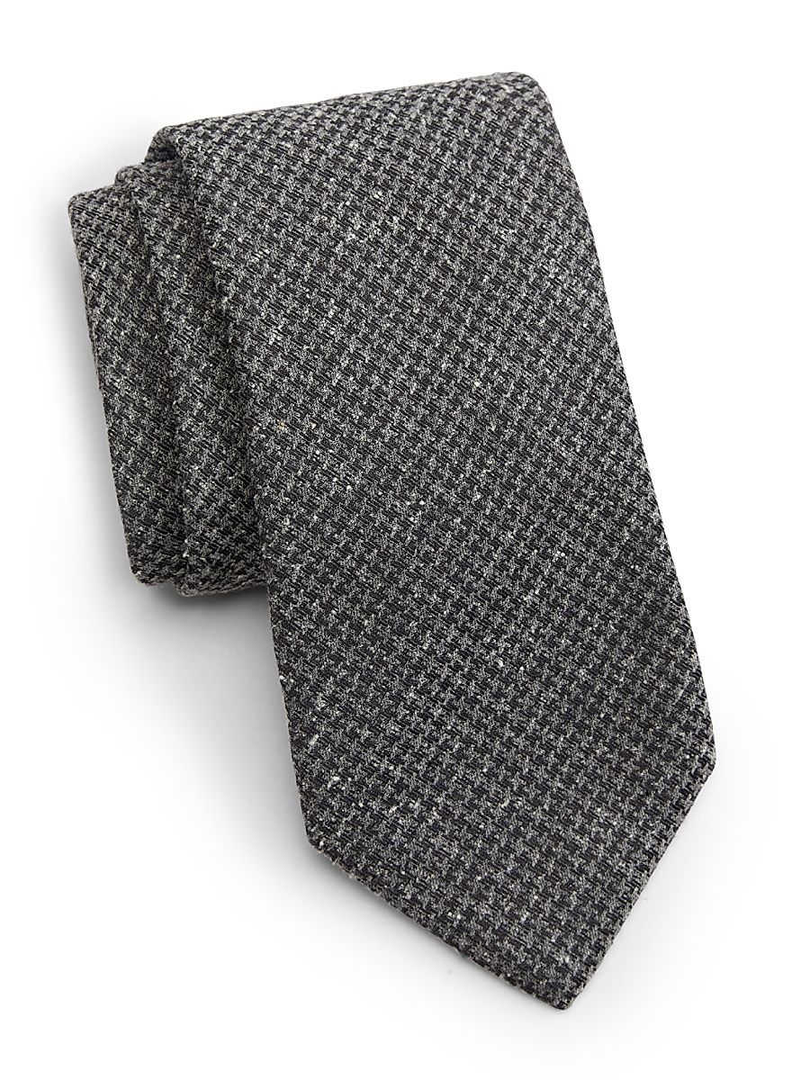 Men's Houndstooth Silk Tie - Grey