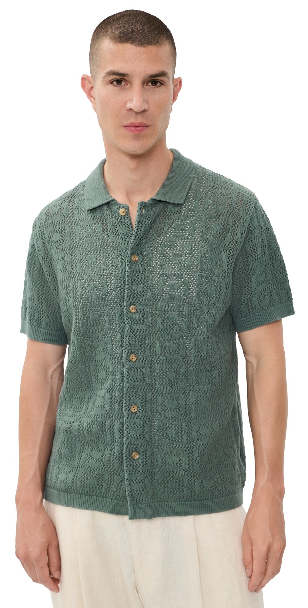 Taylor Stitch The Monterrey Sweater Polo Sea Green Crochet 38