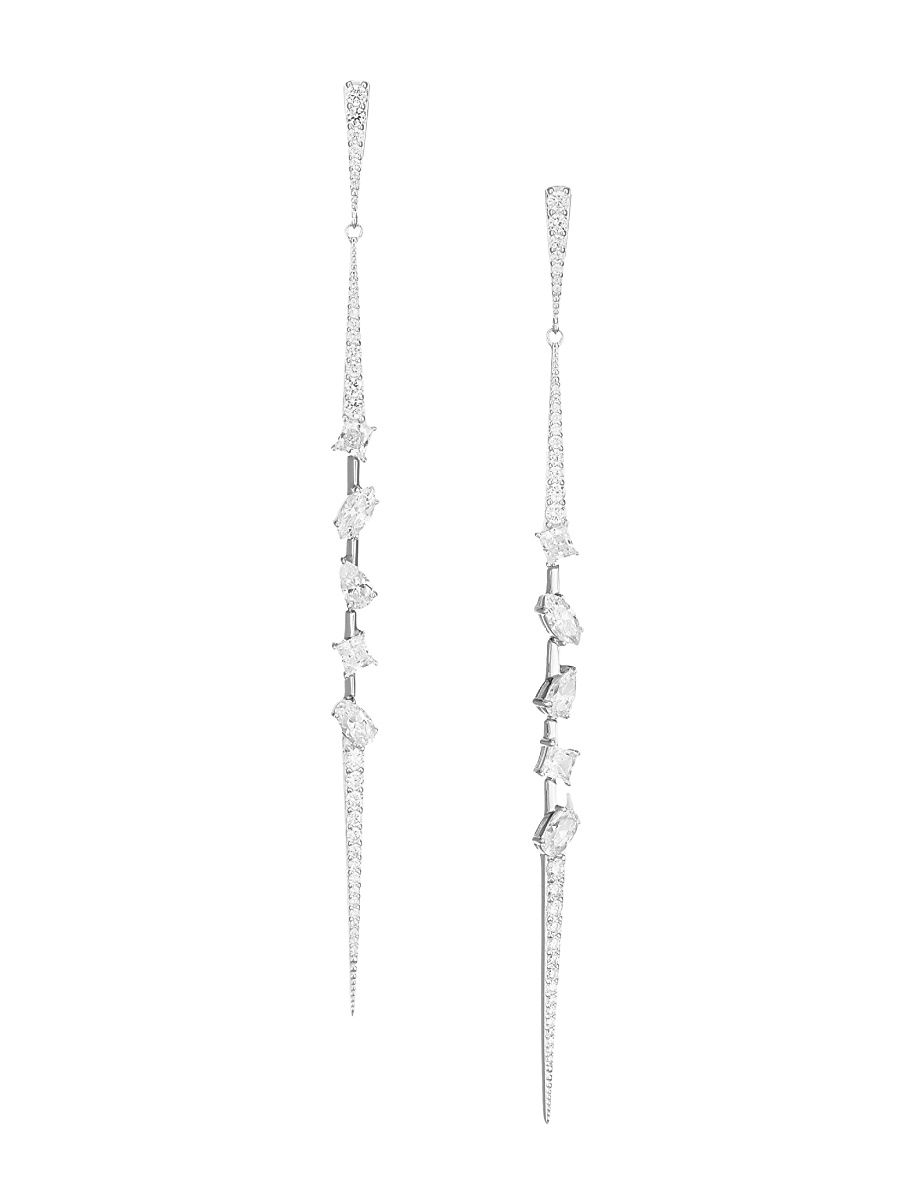 Women's Rhodium-Plated Silver & Cubic Zirconia Tivoli Pointy Linear Earrings - Rhodium