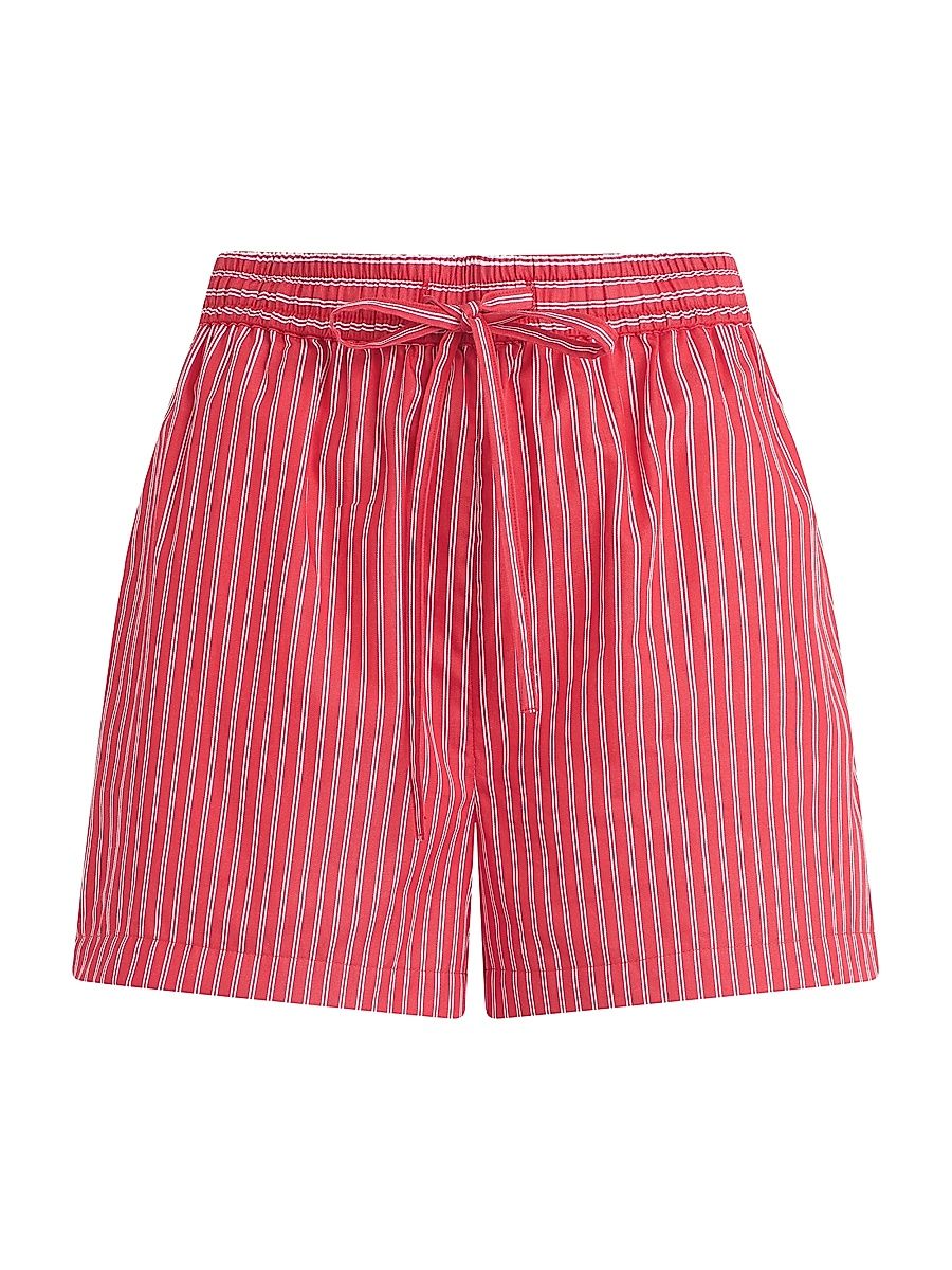 Women's The Boxer Pinstriped Cotton Shorts - Cherry Red White Stripe - Size Small