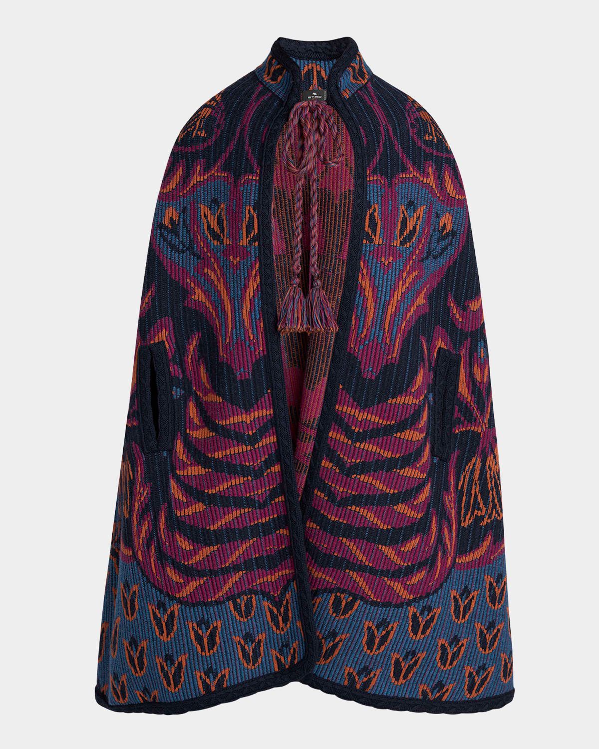 Jacquard Knit Cape Coat