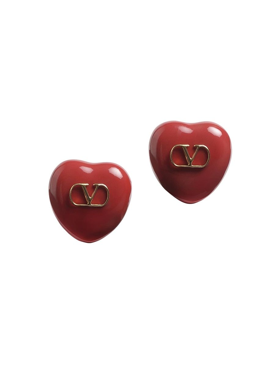 Women's Coeur Royal Earrings in Metal and Enamel - Gold Red