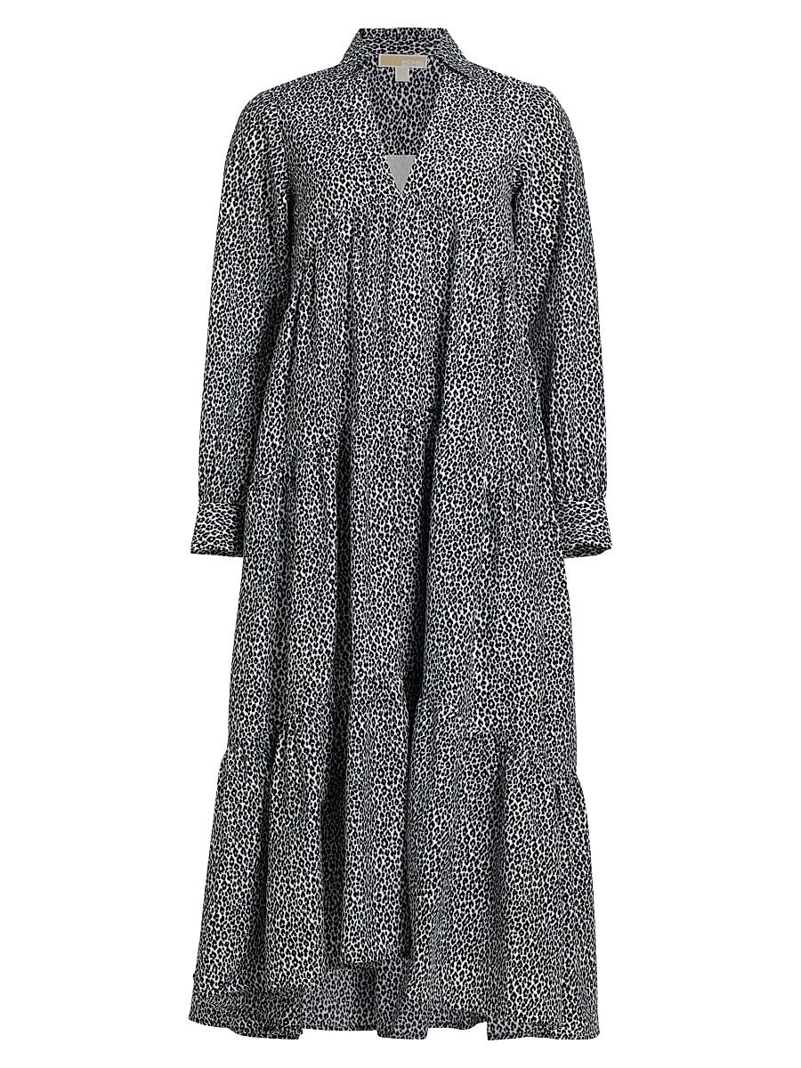 Women's Leopard Silk-Blend Maxi Dress - Aluminum - Size Medium