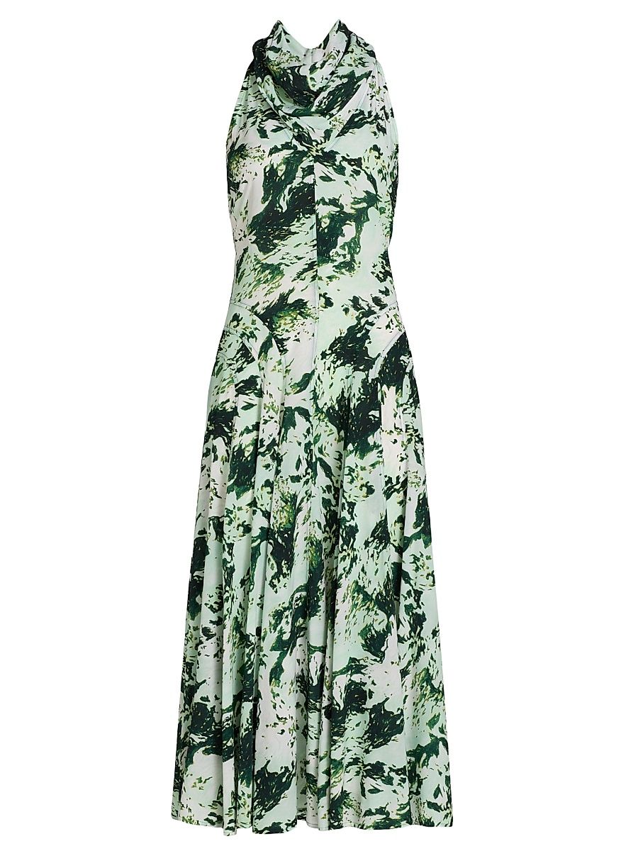 Women's Adelide Printed Drape Midi-Dress - Dark Green Multi - Size 14