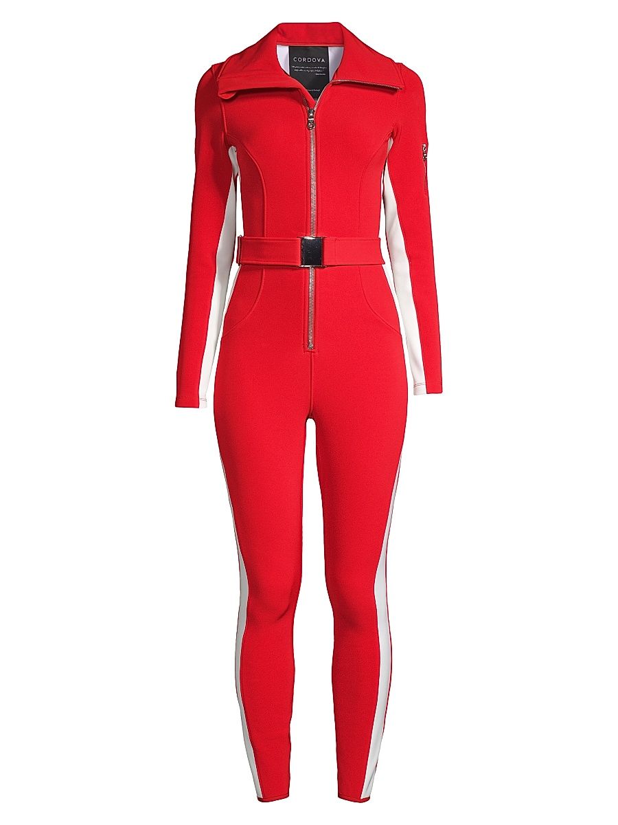 Women's Signature Belted Ski Jumpsuit - Fiery Red - Size XS