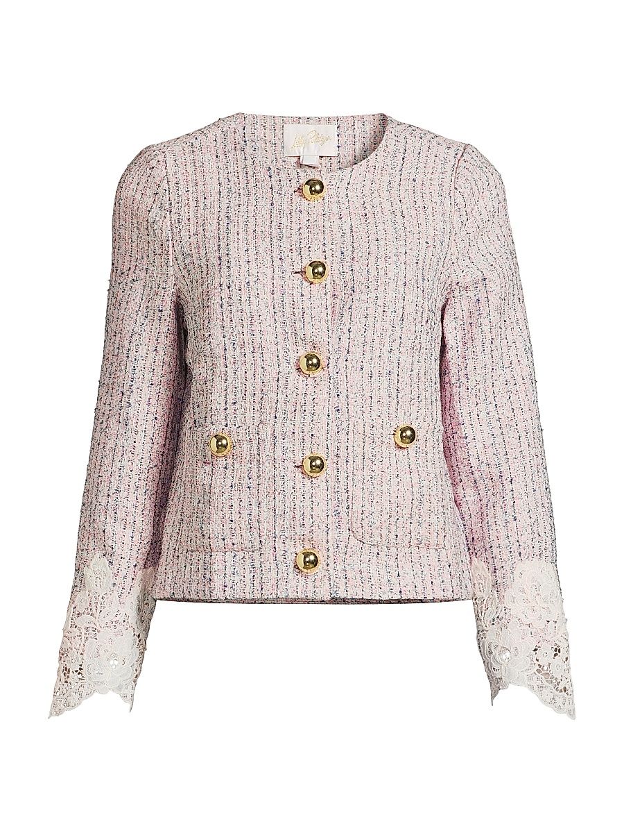 Women's Lavina Boucle Tweed & Lace Jacket - Pink Bliss Blushing Boucle - Size 14