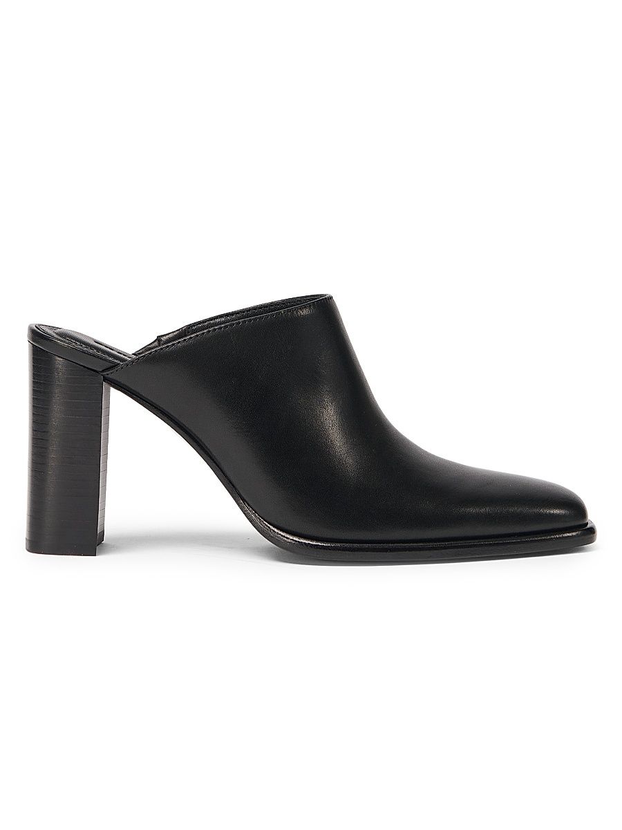 Women's Carolyn 85MM Leather Block-Heel Mules - Black - Size 9